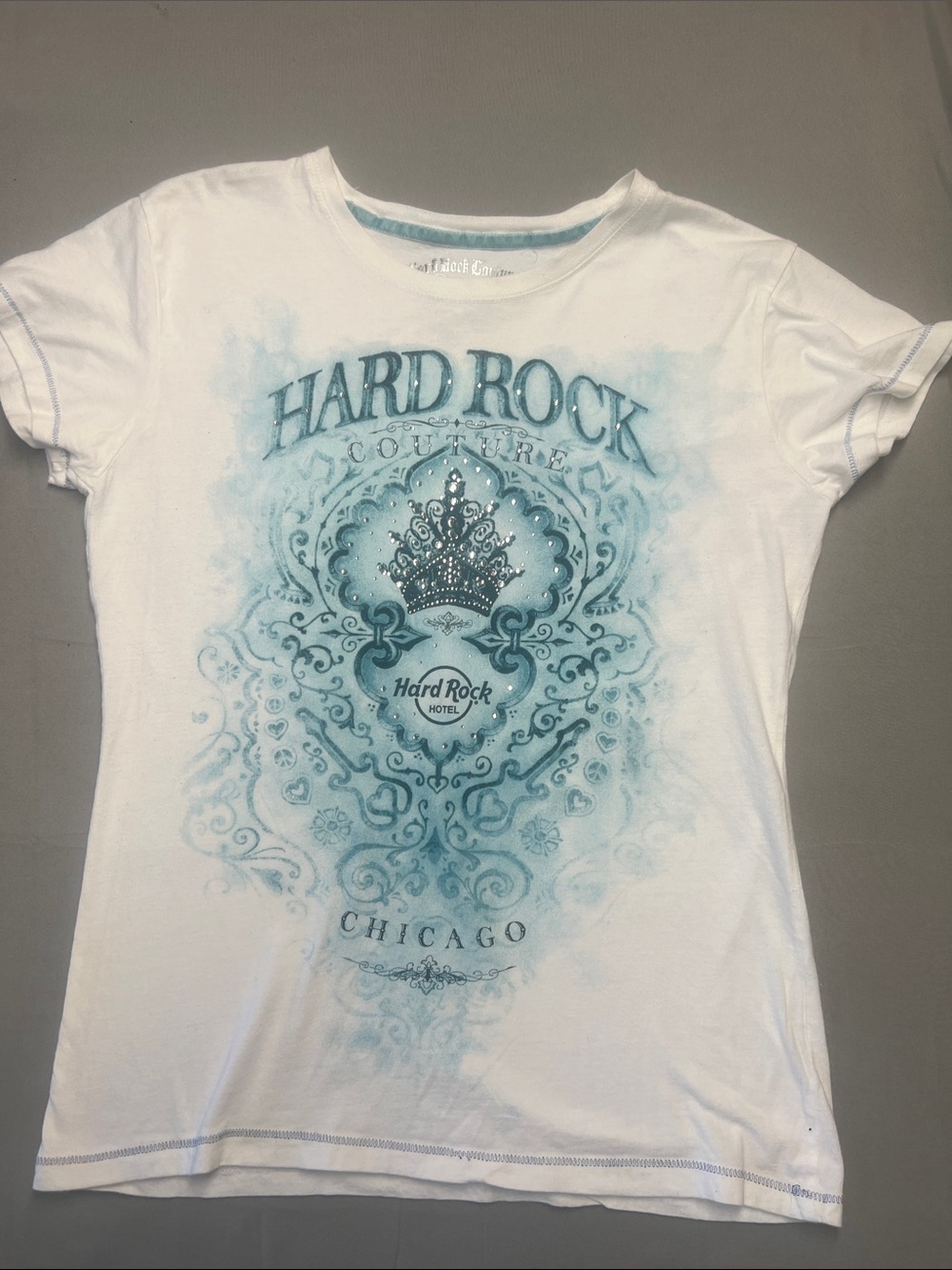 Hard Rock Cafe White Tee with Teal Graphic - Chicago